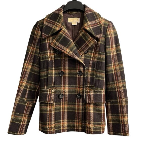 Michael Kors Jackets & Blazers - Michael Kors‎ Y2K Jacket Womens S Brown Plaid Wool Blend Peacoat Academia Preppy